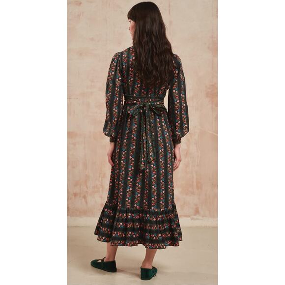 Pink City Prints Savannah Dress Haworth Border Black Womens XS - Picture 2 of 16